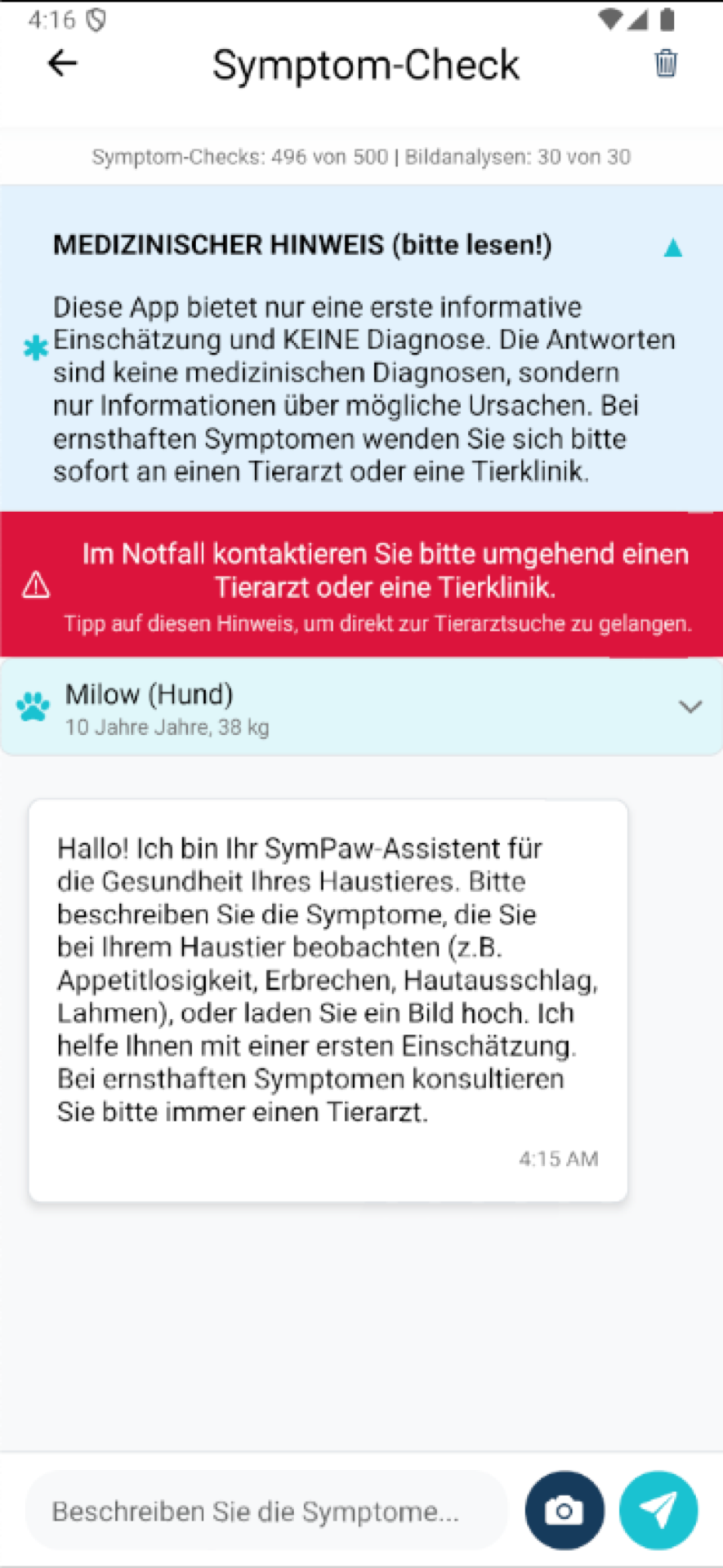 Symptomcheck Screenshot